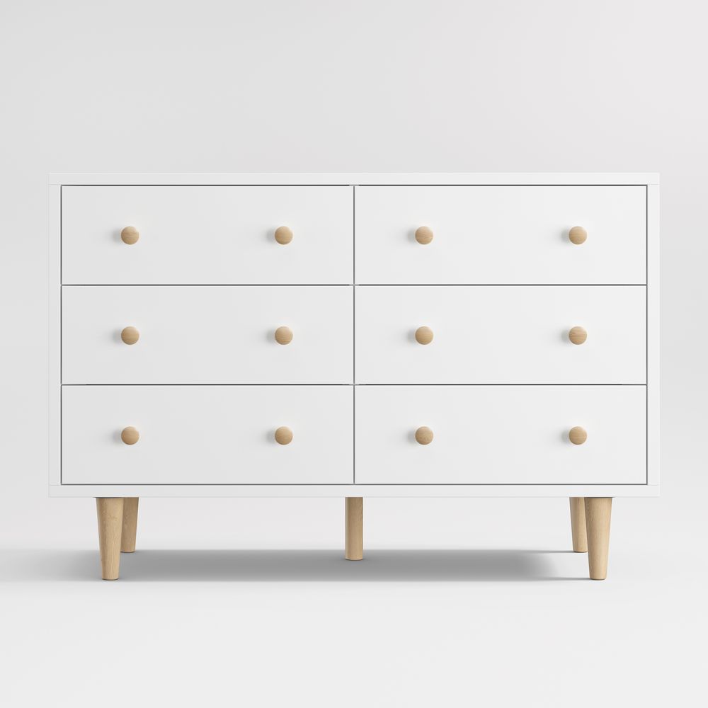 Finn 51" White Wood Wide 6-Drawer Kids Dresser