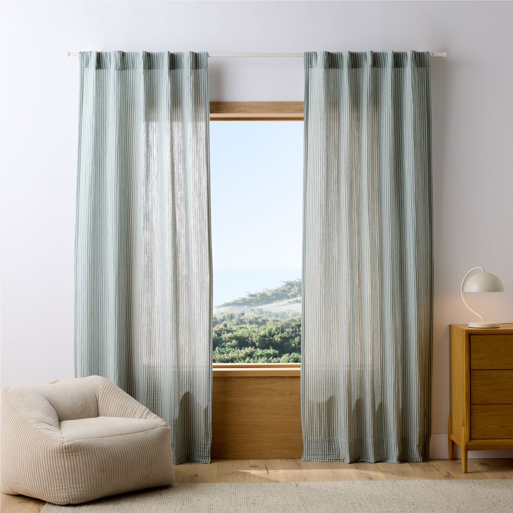 Supersoft Pine Green Striped Kids Curtain Panel