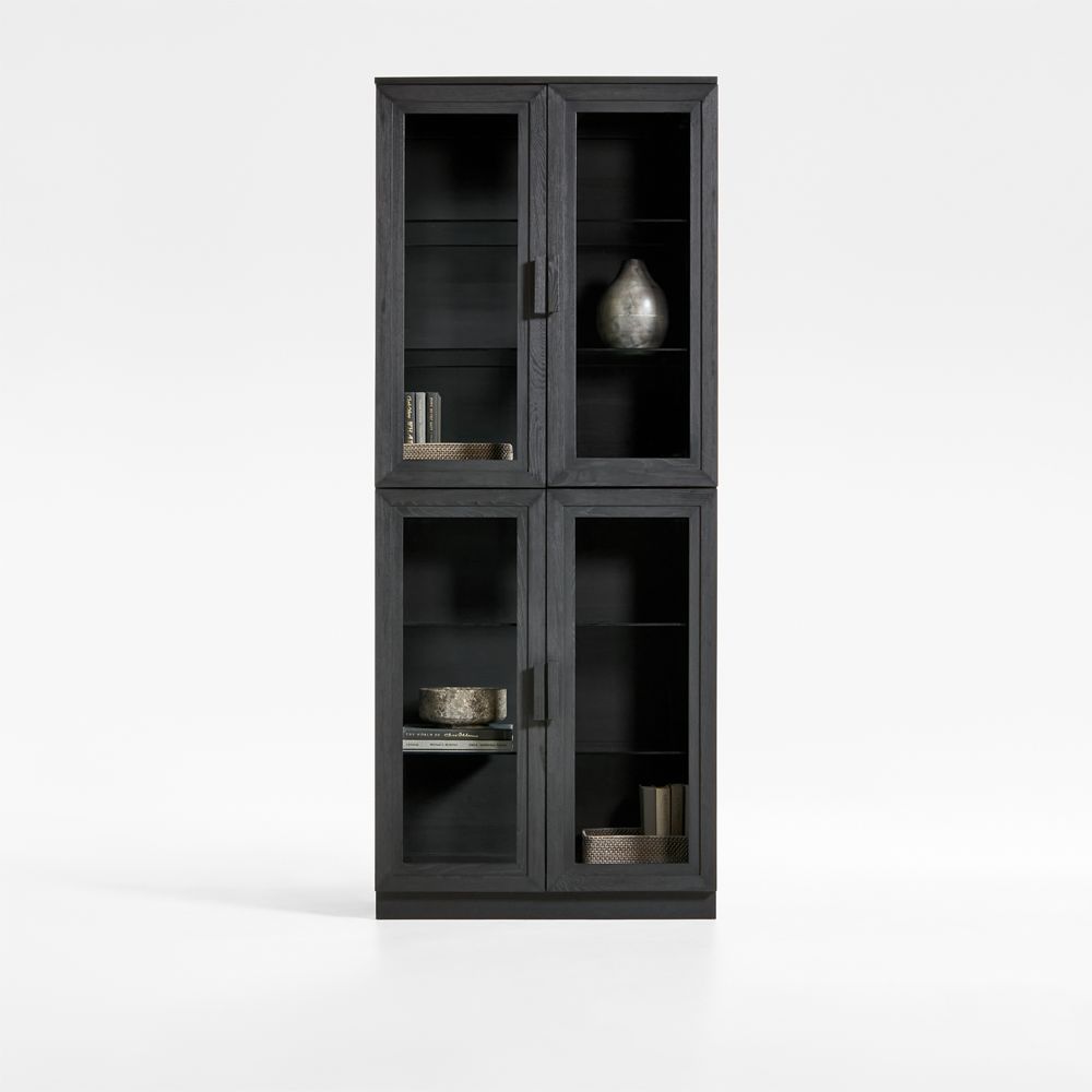 Calypso 36" Black Wood Tall Storage Cabinet with Glass Doors