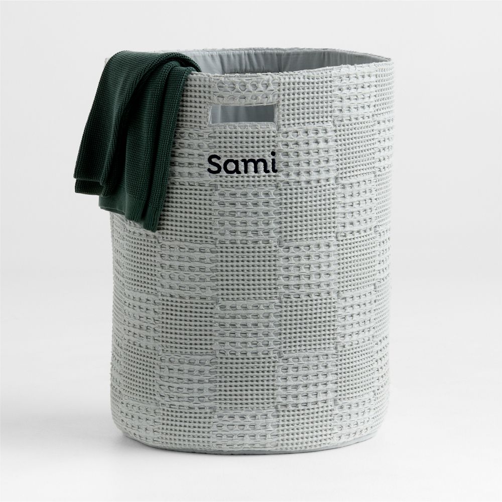 Nella Quarry Grey Organic Cotton Waffle Weave Hamper with Handles