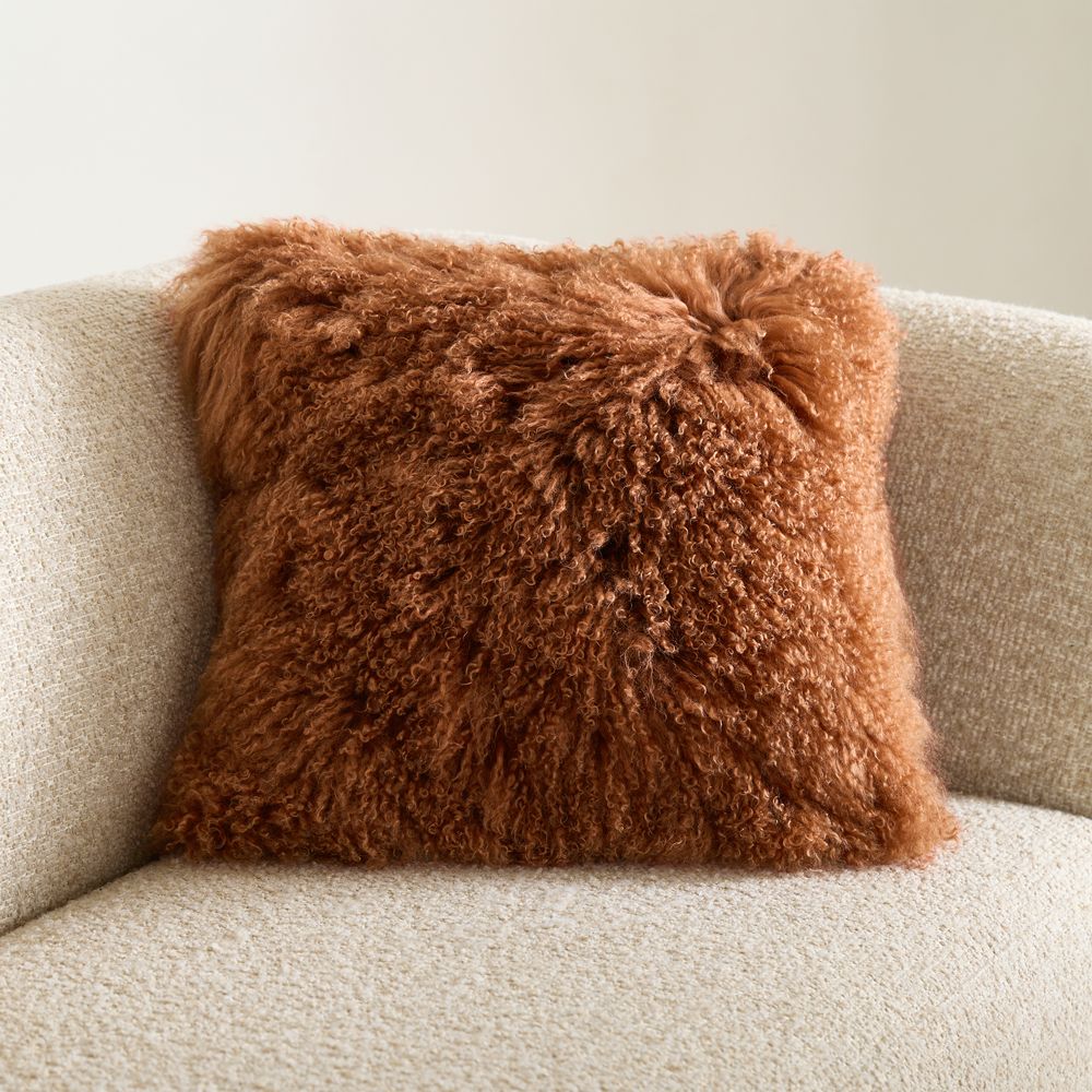 Spiced Orange Mongolian Sheepskin 20"x20" Throw Pillow