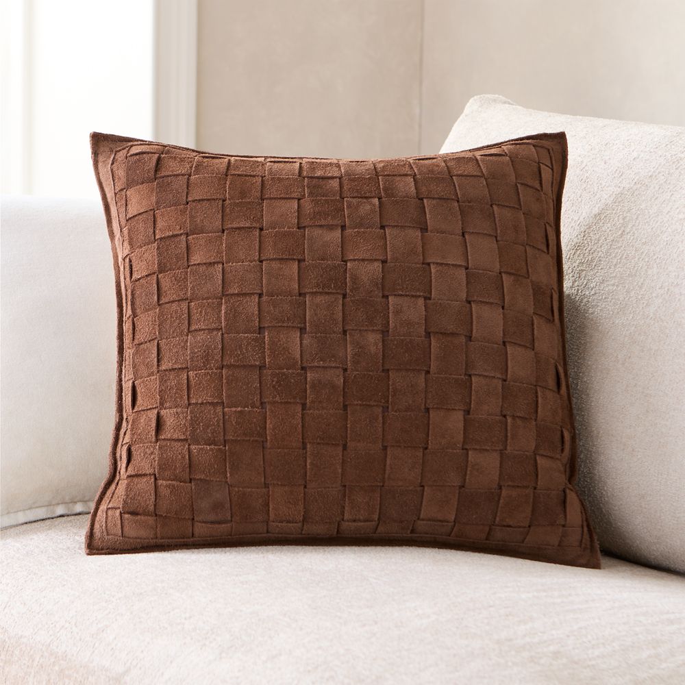 Hyde Woven Suede 20"x20" Brown Throw Pillow