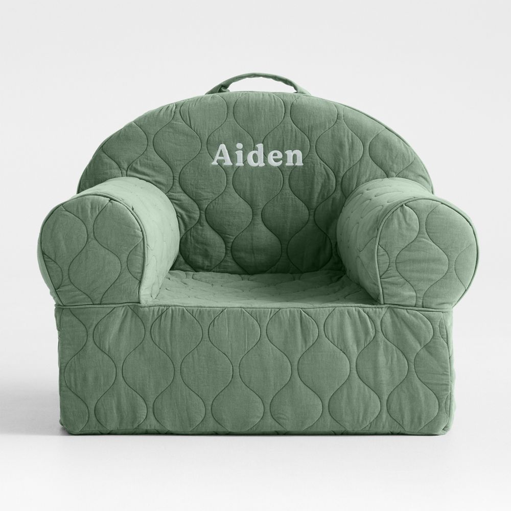 Large Iceberg Green Organic Cotton Quilted Corduroy Kids Lounge Nod Chair