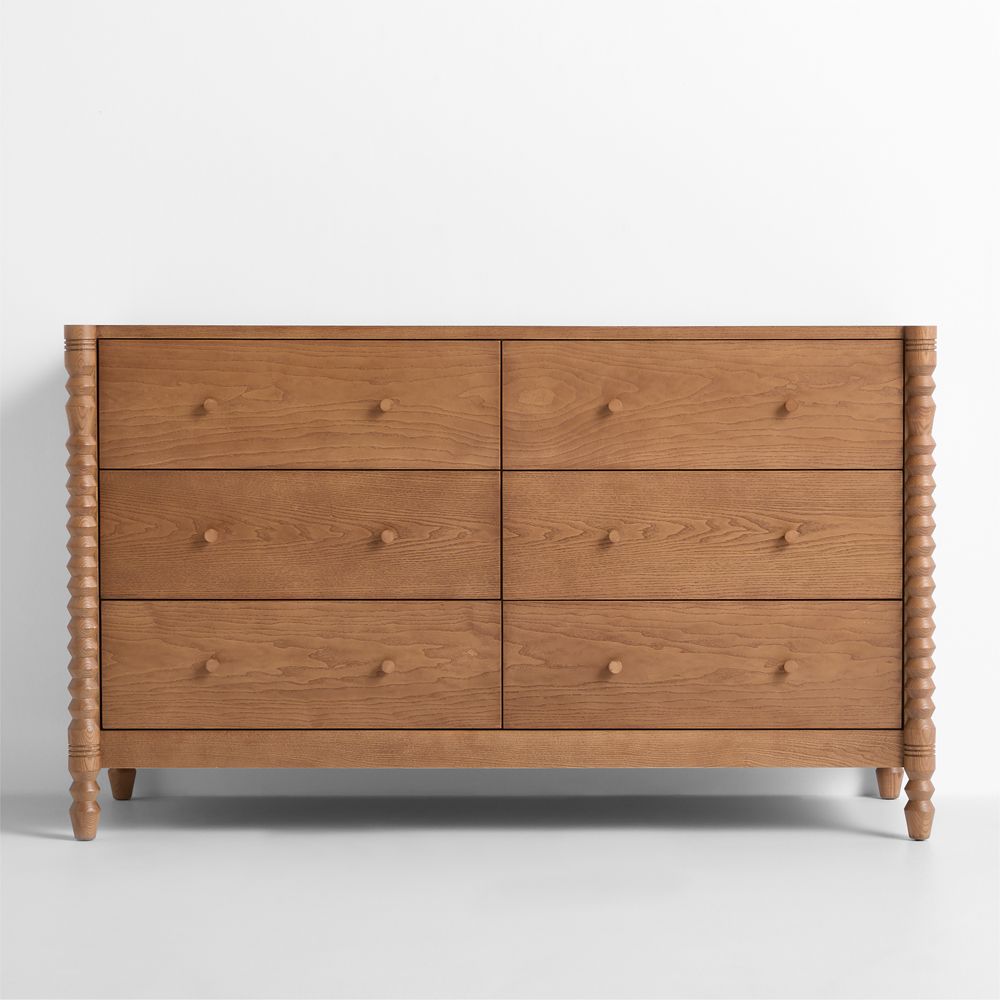 Jack 54" Hazelnut Ash Wood Wide 6-Drawer Kids Dresser