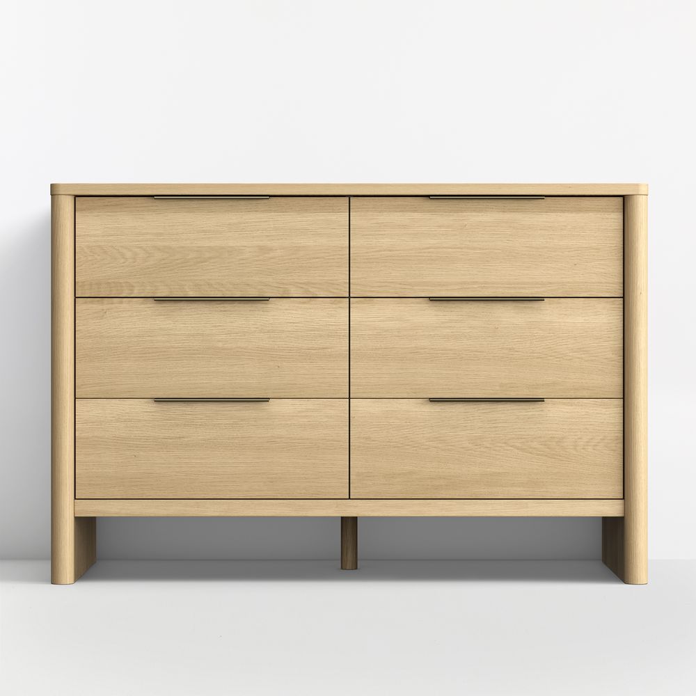 Redondo 54" Natural Oak Wood Wide 6-Drawer Kids Dresser