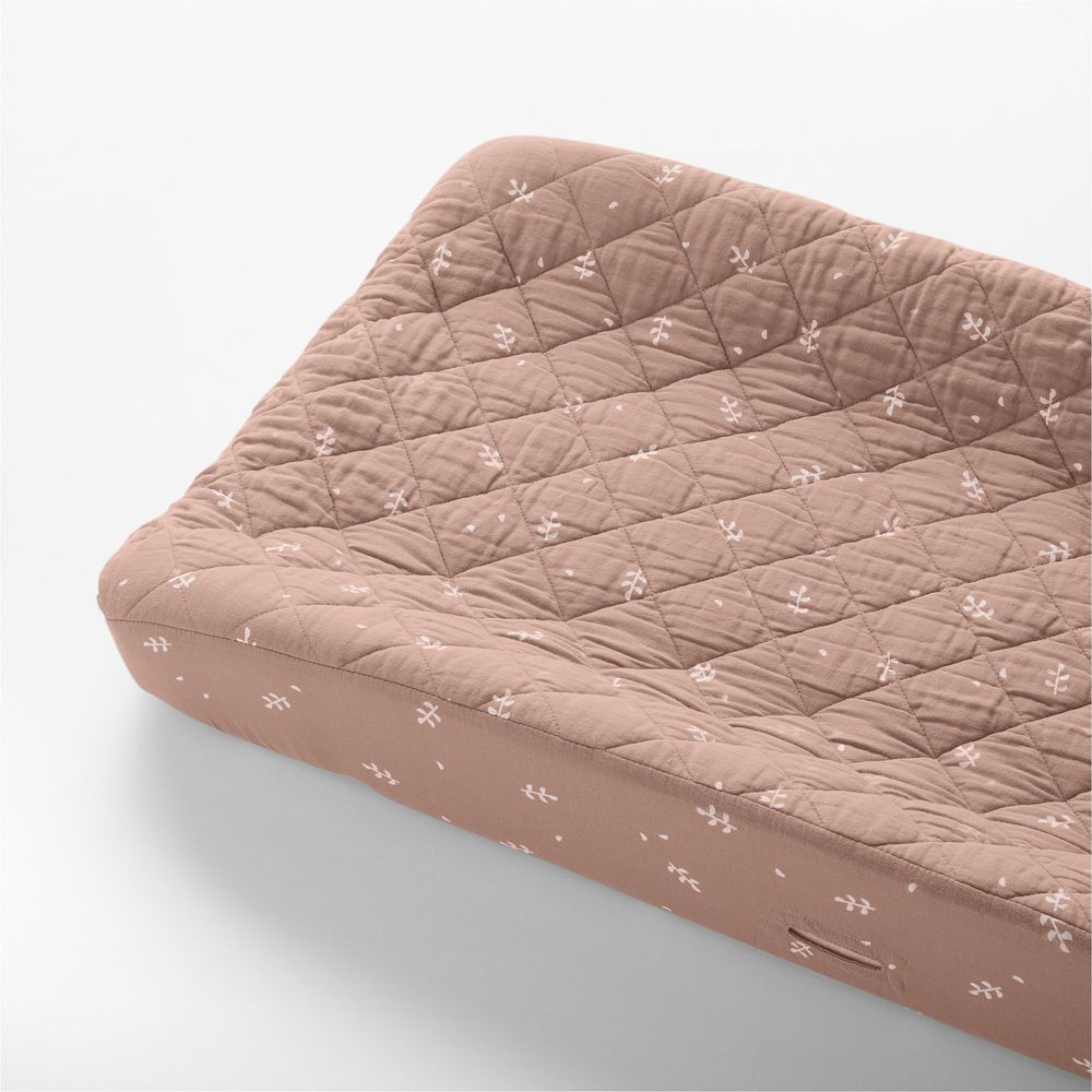 Supersoft Violet Rose Leaf Print Organic Cotton Gauze Baby Changing Pad Cover