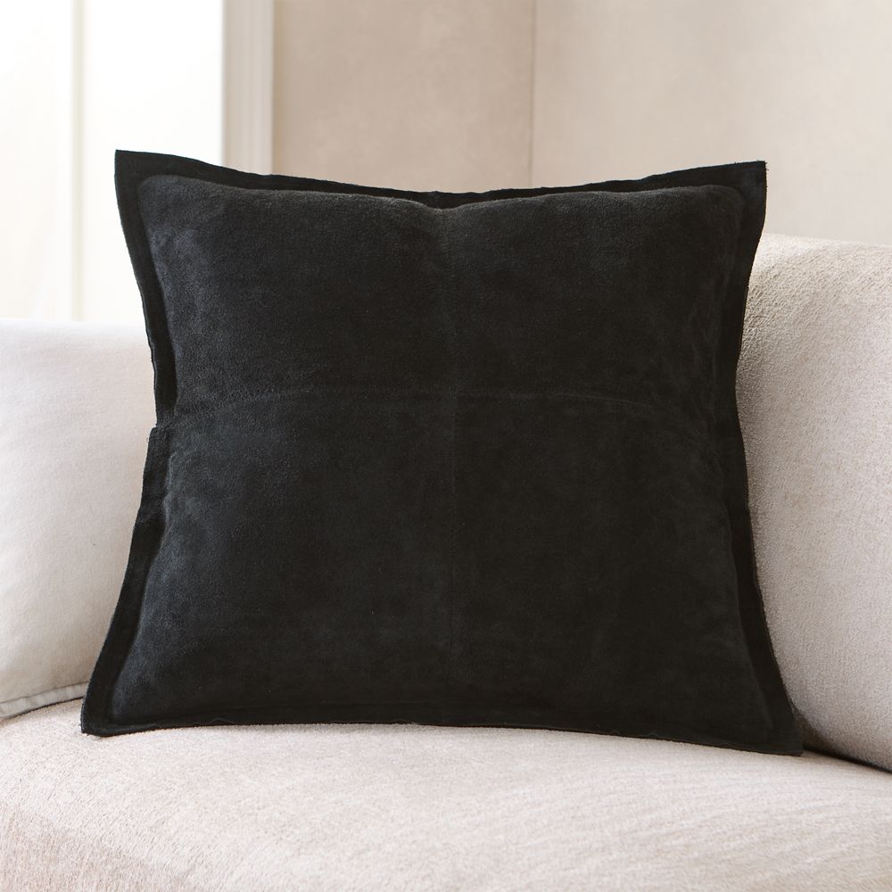 Hyde Pieced Suede 23"x23" Smoky Black Throw Pillow