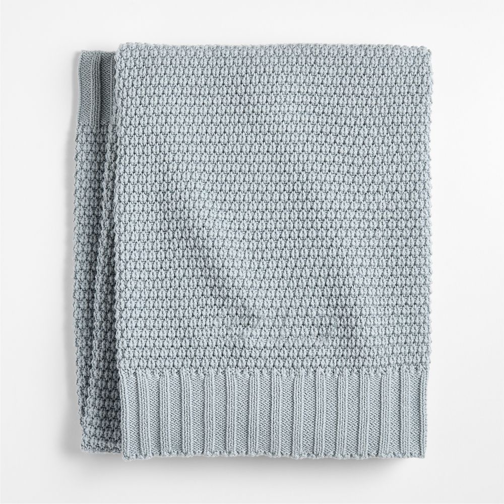 Bubble Knit Mist Blue 100% Organic Cotton Baby Stroller Blanket