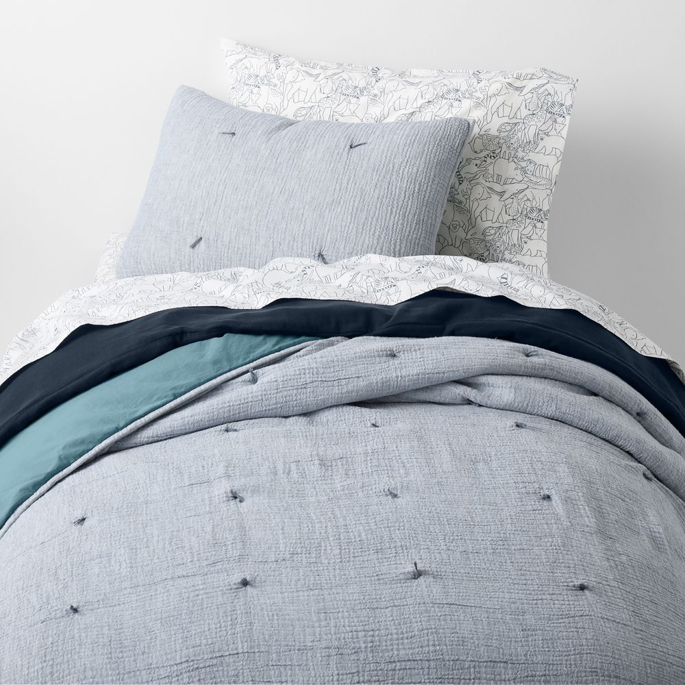 Aire Crinkle Blue Hand-Quilted Organic Cotton Kids Quilt
