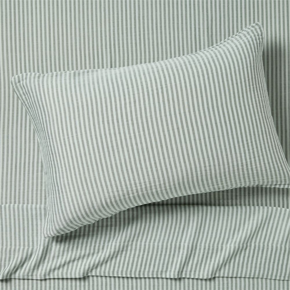 Supersoft Pine Green Striped Organic Cotton Gauze Kids Sheet Set