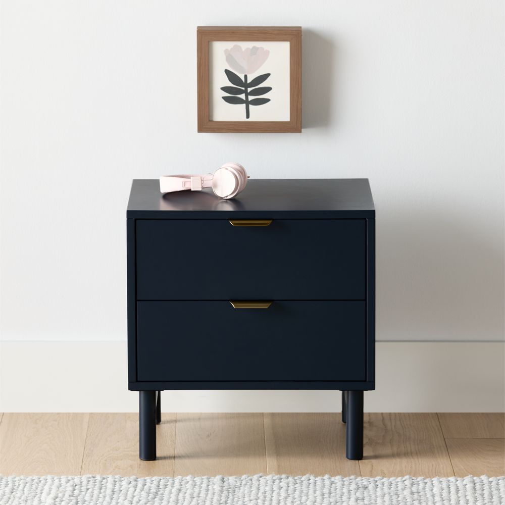 Classic 20" Navy Blue Wood 2-Drawer Kids Nightstand
