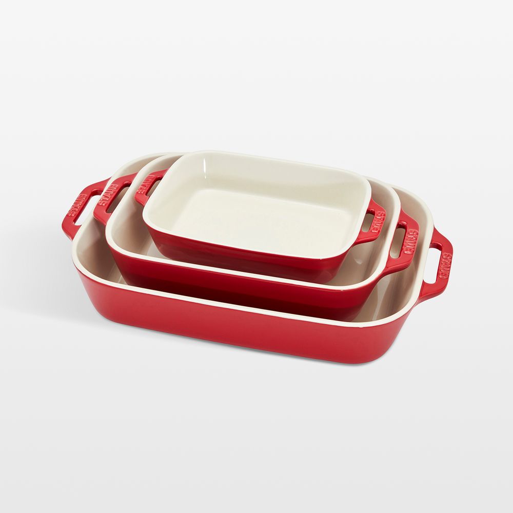 Staub Cherry Rectangular Bakers, Set of 3