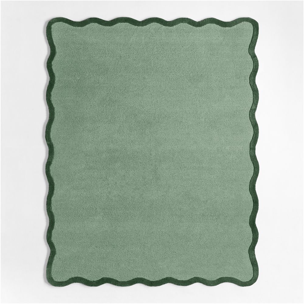 Wavy Border Muted Teal Kids Performance Area Rug