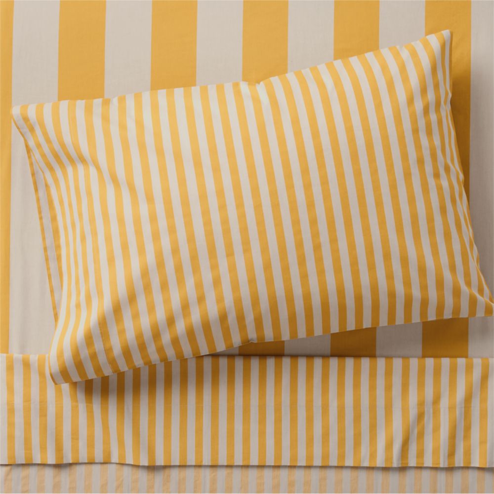 Riviera Savannah Yellow and Oatmeal Stripe Organic Cotton Kids Sheet Set