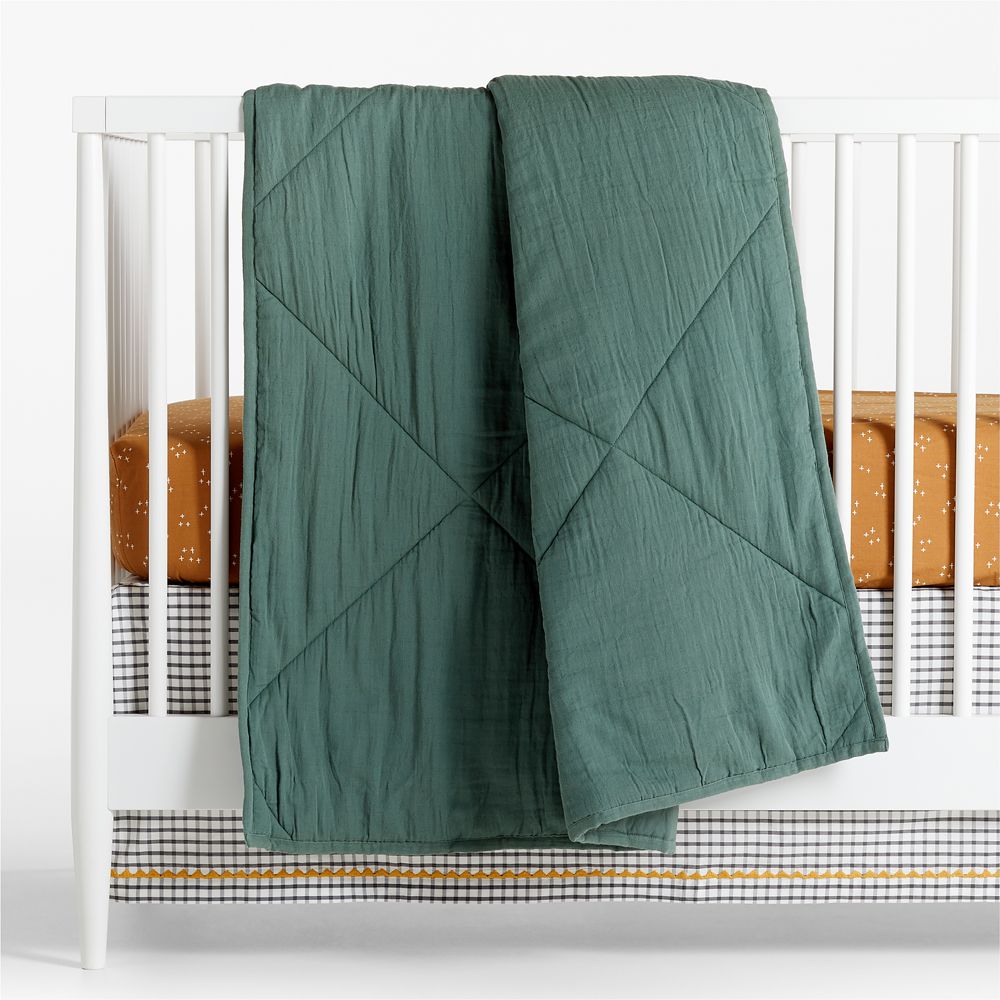 Supersoft Pine Green 100% Organic Cotton Baby Crib Quilt