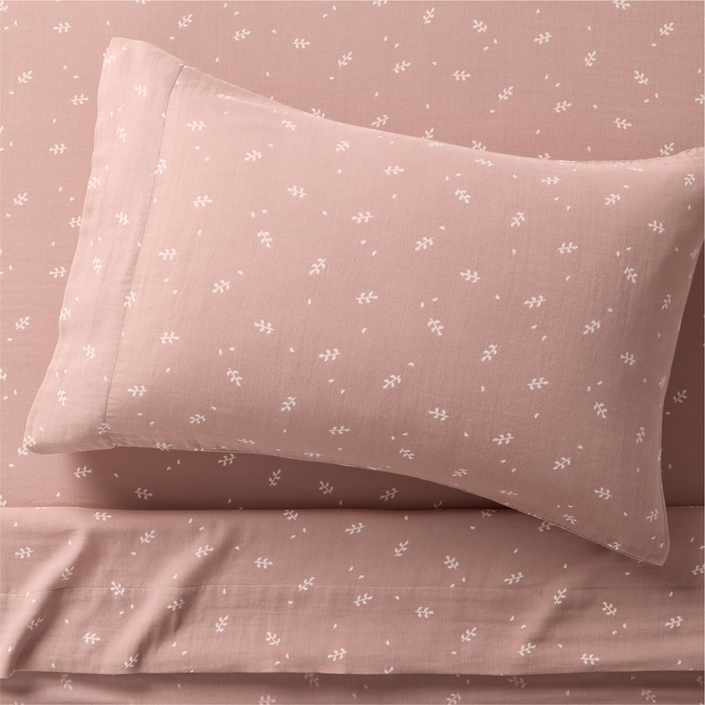 Supersoft Violet Rose Leaf Print Organic Cotton Gauze Kids Sheet Set