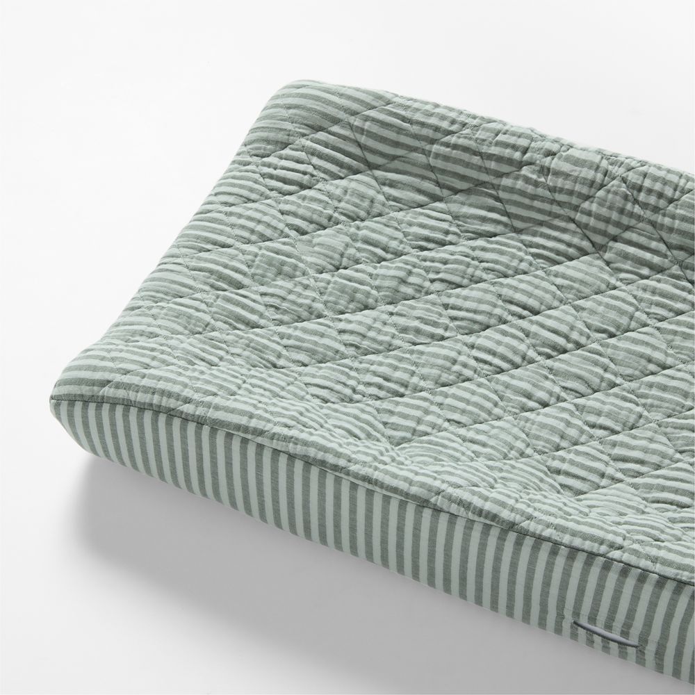 Supersoft Pine Green Striped Organic Cotton Gauze Baby Changing Pad Cover