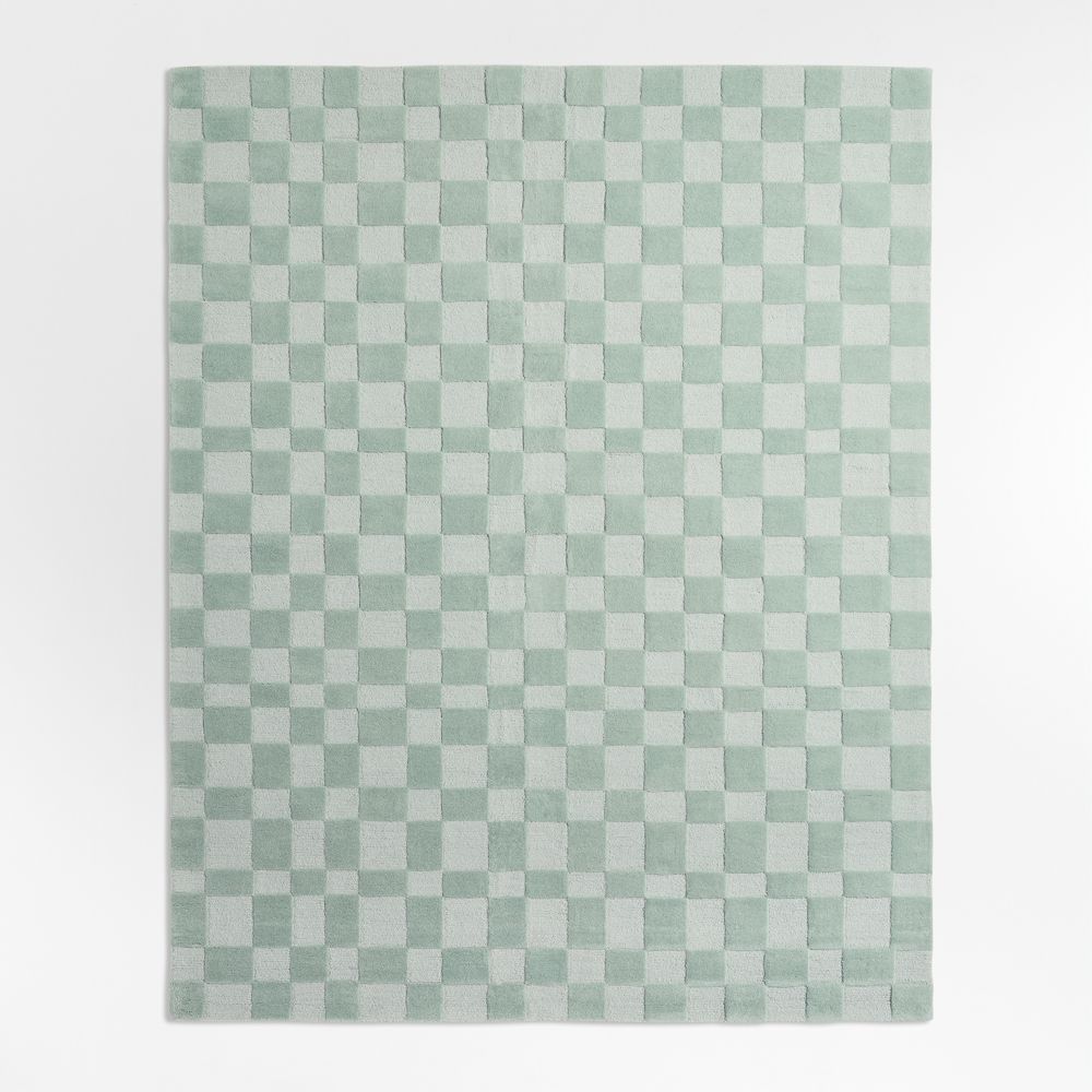 Imperfect Checkerboard Muted Teal Wool Kids Area Rug