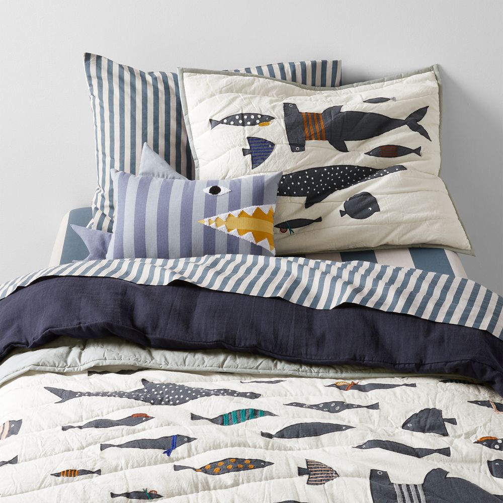 Shark School Embroidered Organic Cotton Kids Quilt