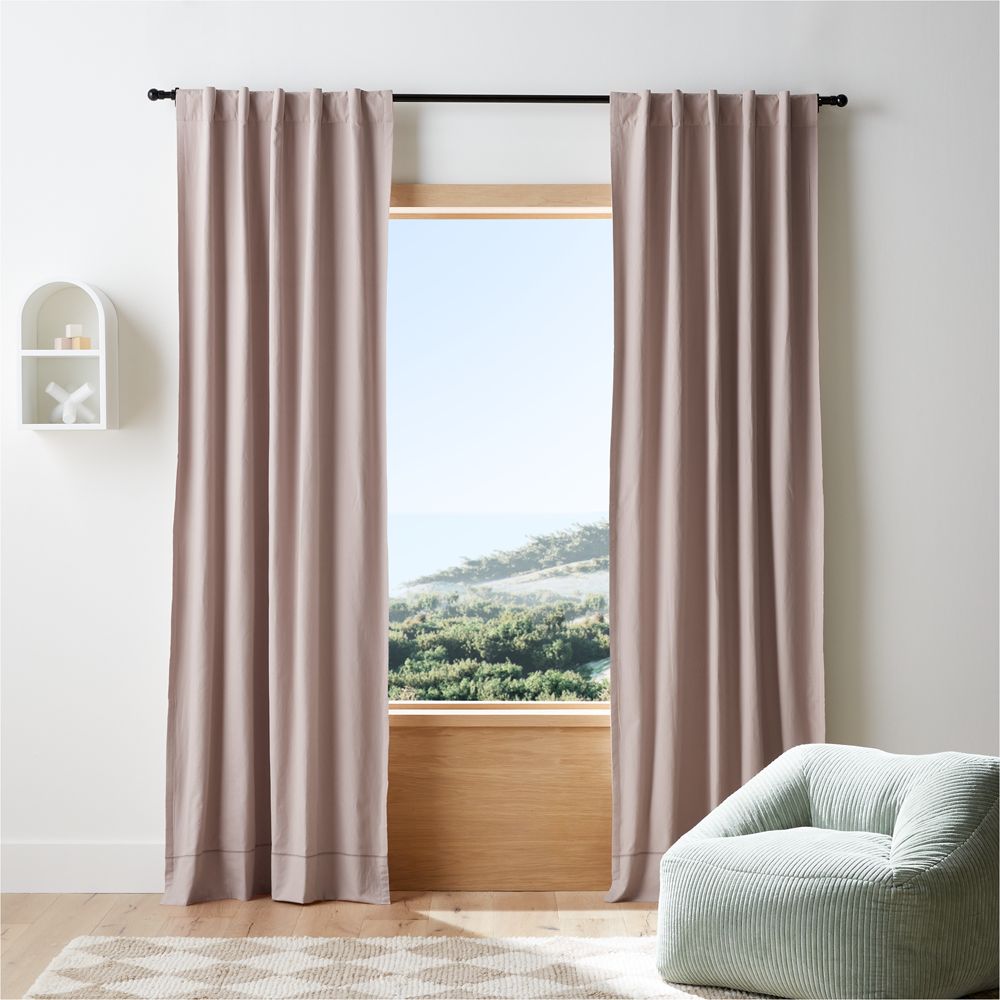 Rosy Lilac Embroidered Stitch Organic Cotton Blackout Curtain Panel