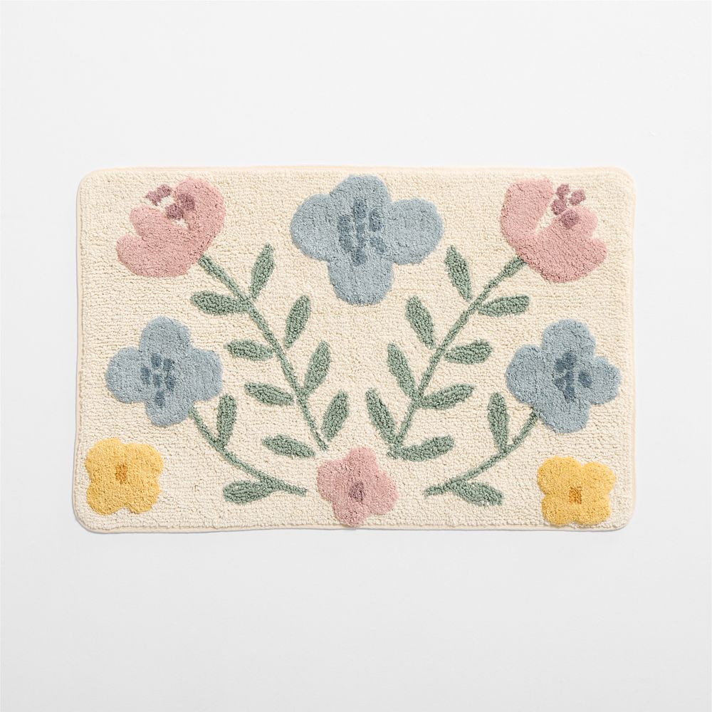 Wonderland Floral Border Organic Cotton Kids Bath Mat