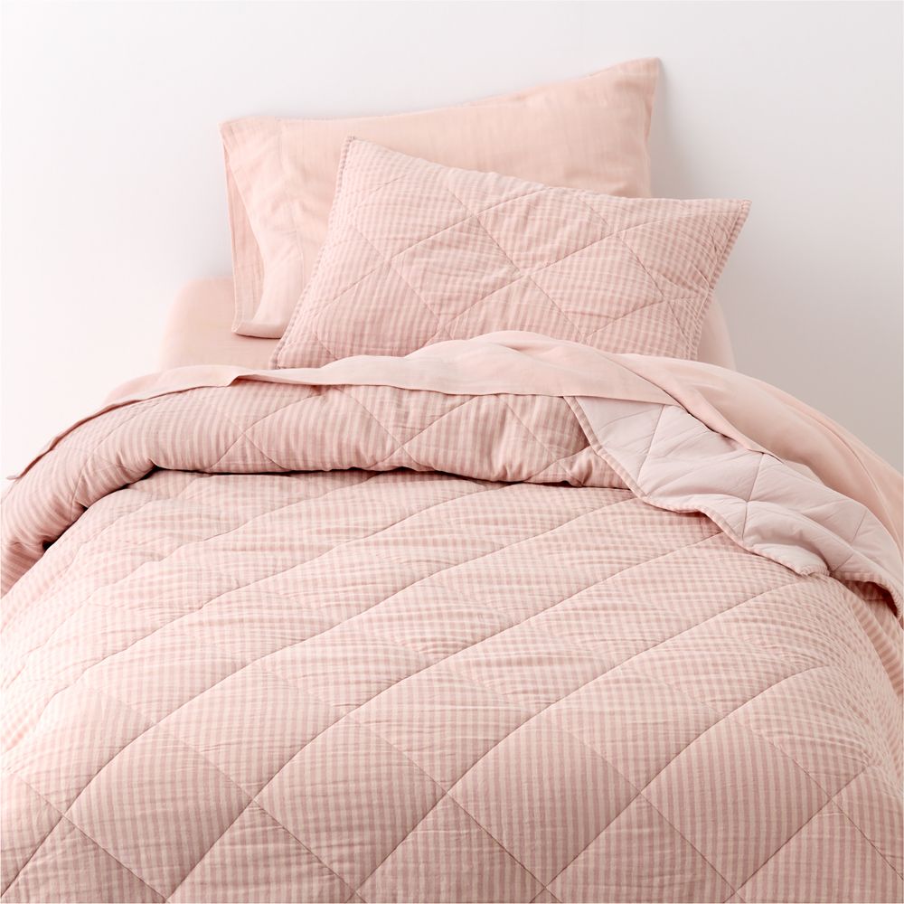 Supersoft Lilac Rose Quilted Striped Organic Cotton Gauze Kids Quilt