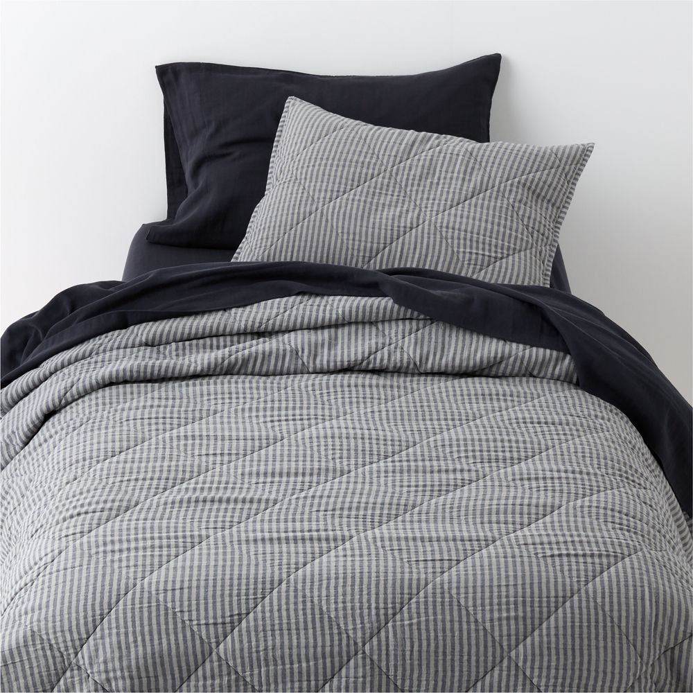 Supersoft Deep Indigo Quilted Striped Organic Cotton Gauze Kids Quilt