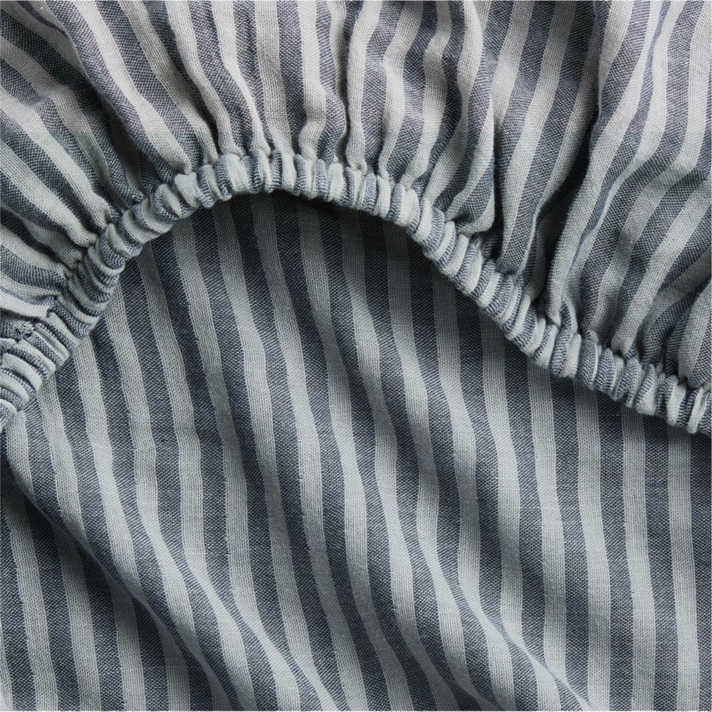 Supersoft Deep Indigo Striped 100% Organic Cotton Gauze Baby Crib Fitted Sheet