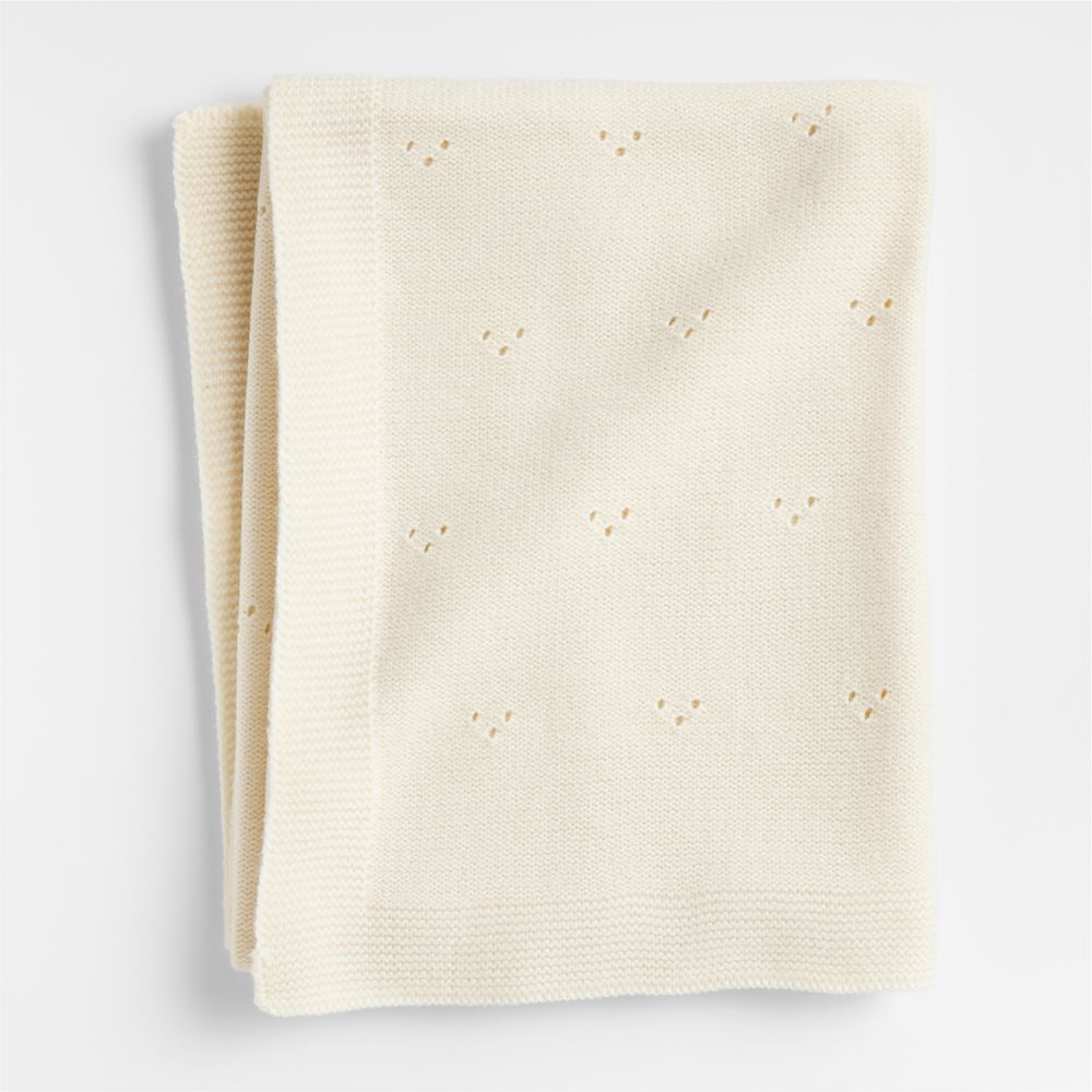 Pointelle Knit Pampas Ivory Organic Cotton Baby Stroller Blanket
