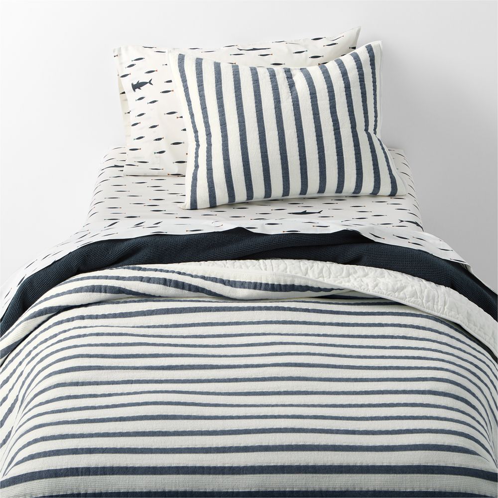 Navy Blue Stripe Waffle Weave Organic Kids Quilt