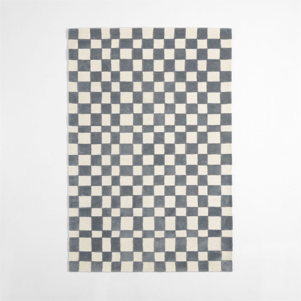 Imperfect Checkerboard Wool Smoke Blue Kids Area Rug