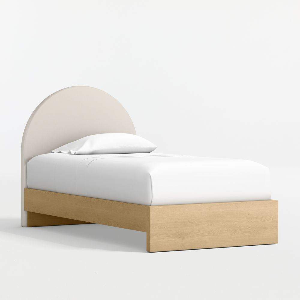Emma Cream Upholstered Kids Headboard with Natural Wood Base