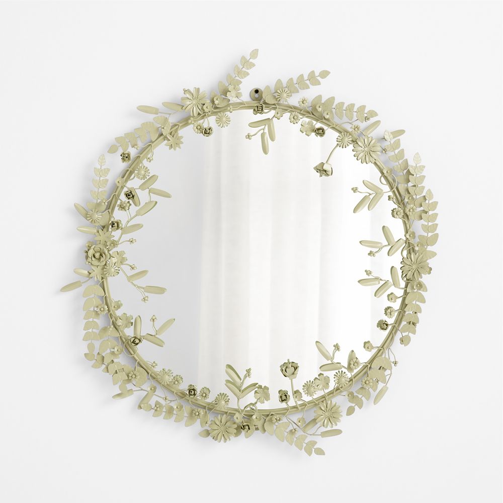 Flower Crown Laurel Green Metal 30" Round Wall Mirror
