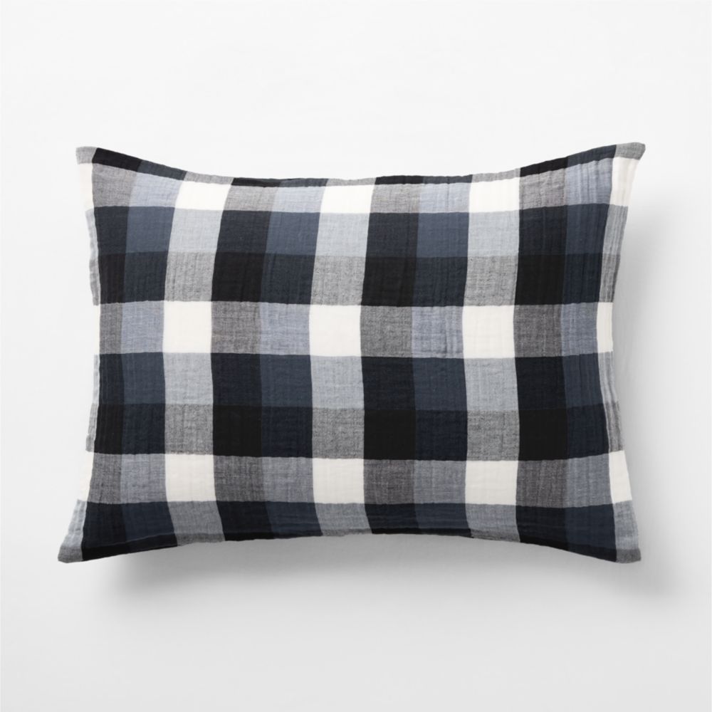 Supersoft Gingham Coy Blue Organic Cotton Gauze Kids Pillow Sham
