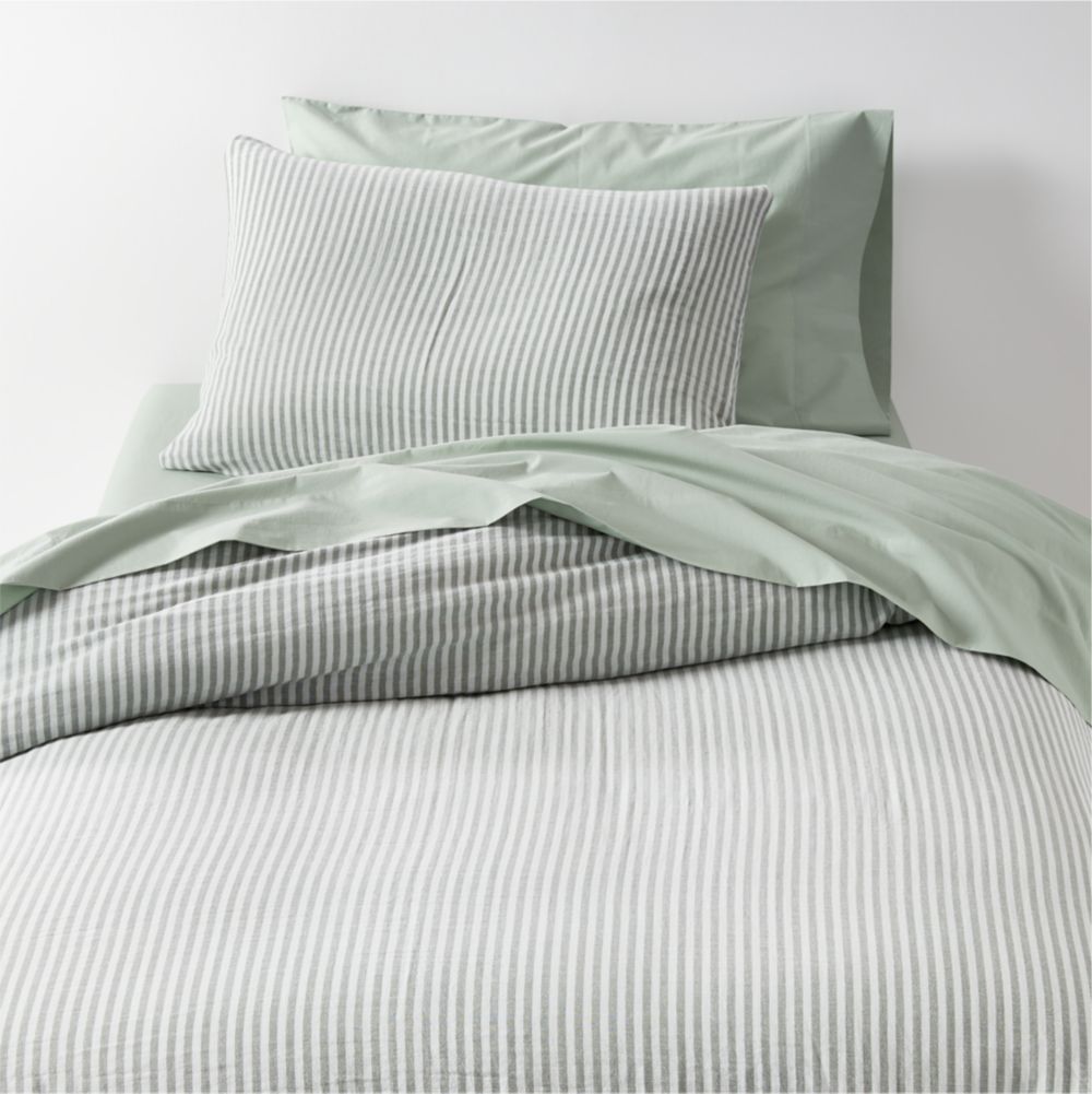 Supersoft Pine Green Striped Organic Cotton Gauze Kids Duvet Cover