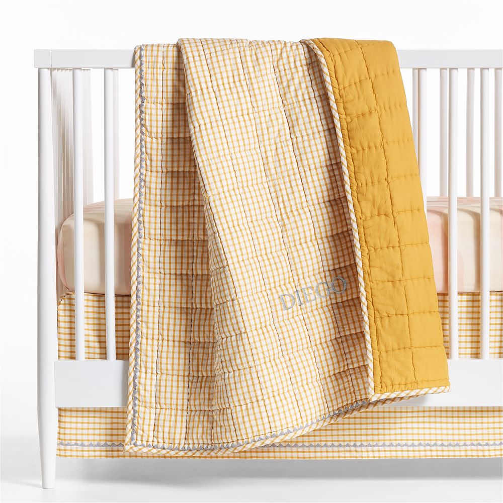 Window Pane Yellow 100% Organic Cotton Baby Crib Quilt