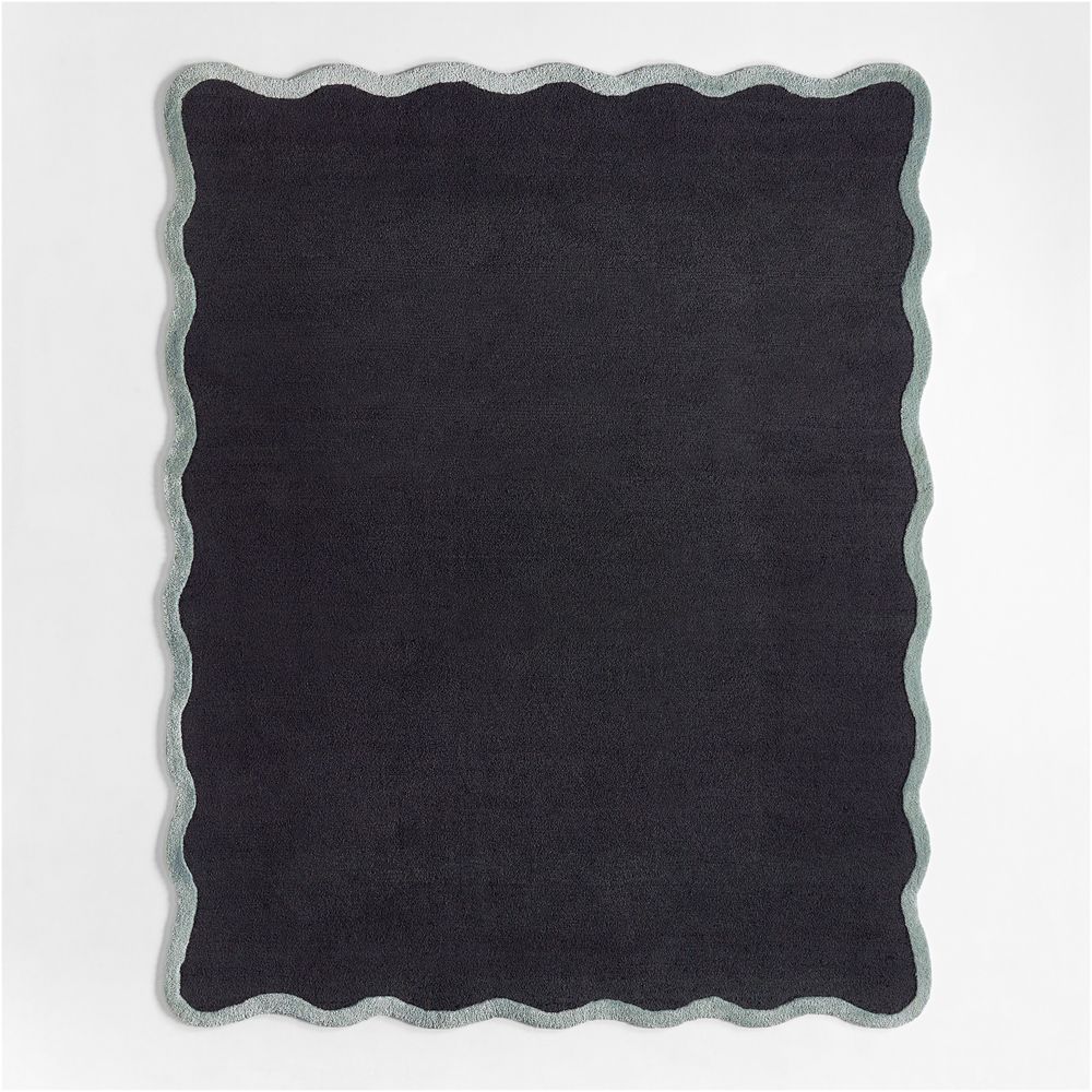 Wavy Border Navy Blue Kids Performance Area Rug