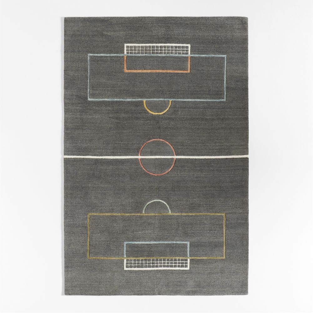 Modern Soccer Field Wool Charcoal Kids Area Rug