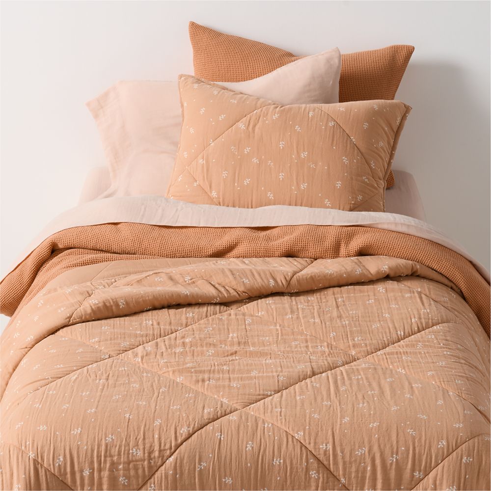 Supersoft Terracotta Leaf Print Organic Cotton Gauze Kids Quilt