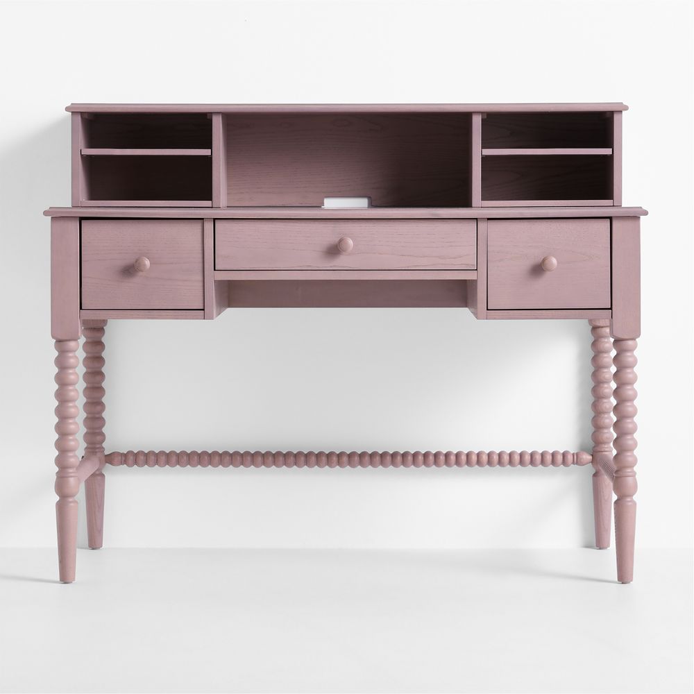 Jenny Lind 48" Dyed Lilac Rose Wood Spindle 3-Drawer Kids Desk with Hutch