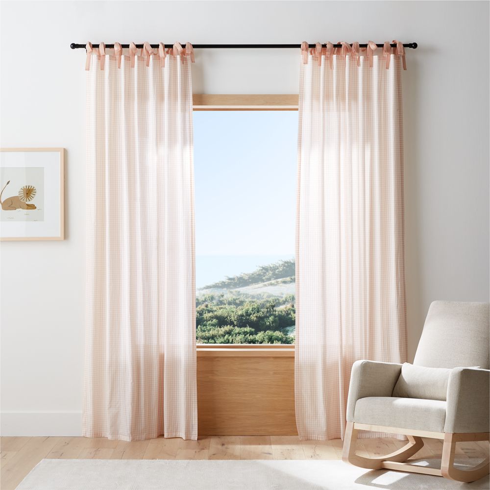 Pink Organic Cotton Windowpane Plaid Curtain Panel