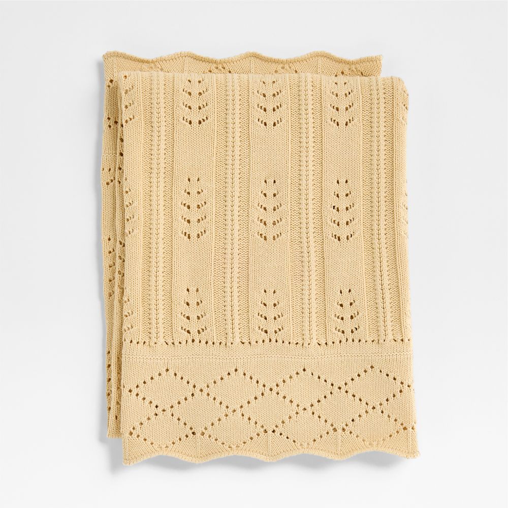 Ferne Pointelle Lambs Wood Yellow Organic Cotton Baby Stroller Blanket by Sharland England