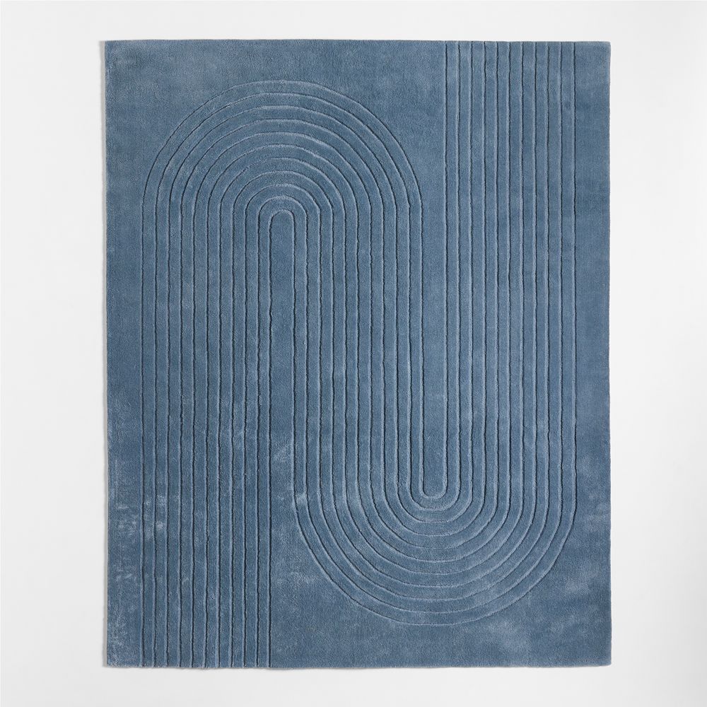 Geo Carved Slate Blue Kids Performance Area Rug