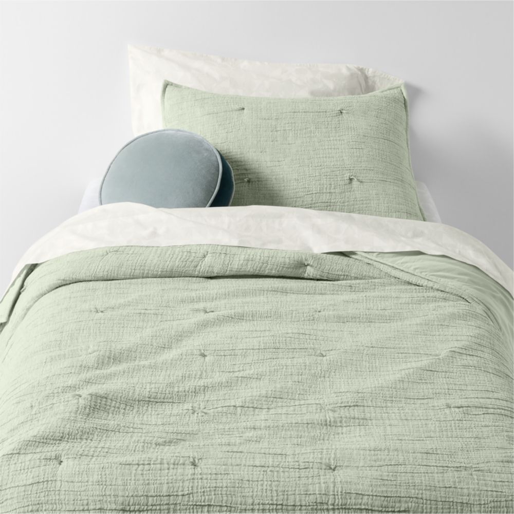 Aire Crinkle Muted Teal Hand-Quilted Organic Cotton Kids Comforter
