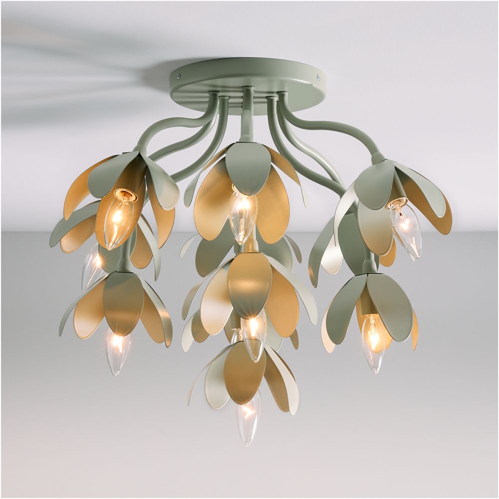 Bouquet Sage Green 22" Kids Flower Flush Mount Ceiling Light