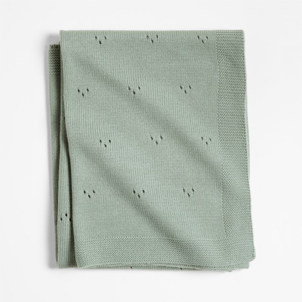 Pointelle Knit Verte Green Baby Stroller Blanket