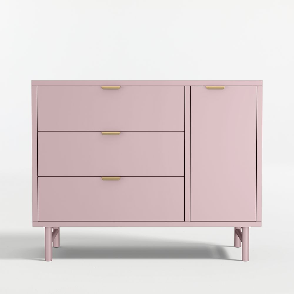 Classic 44" Lilac Rose Wood 3-Drawer Kids Dresser with Door