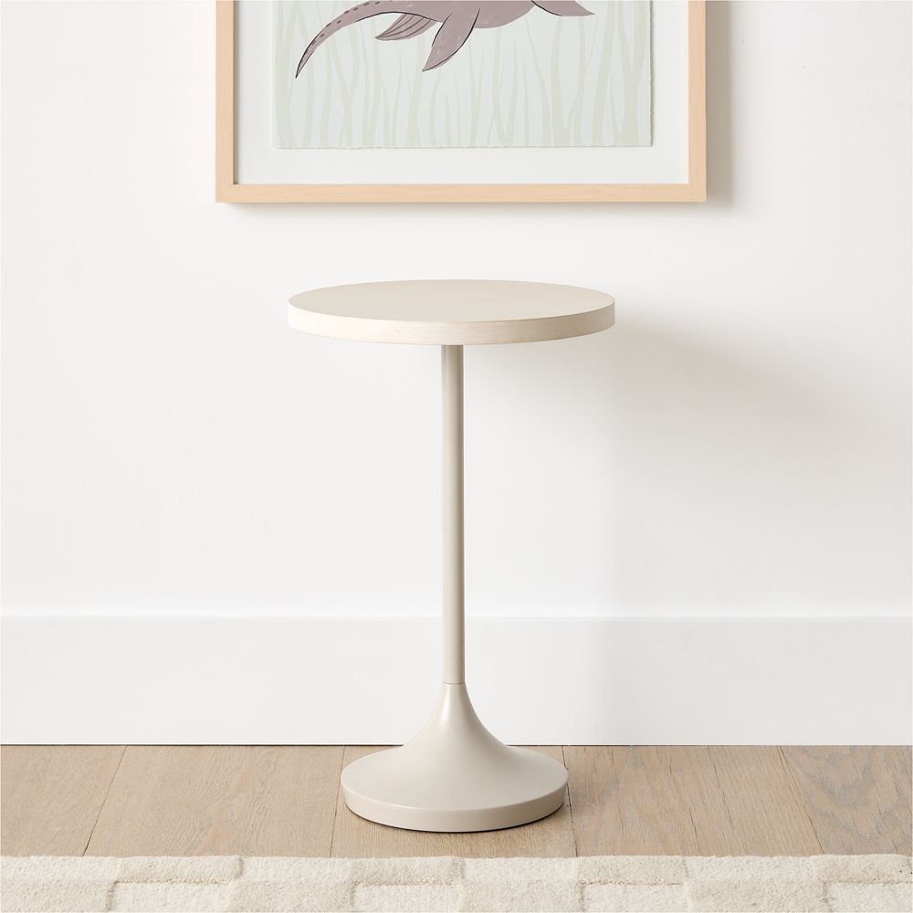 Emme 15" White Wood Round Pedestal Nursery Side Table