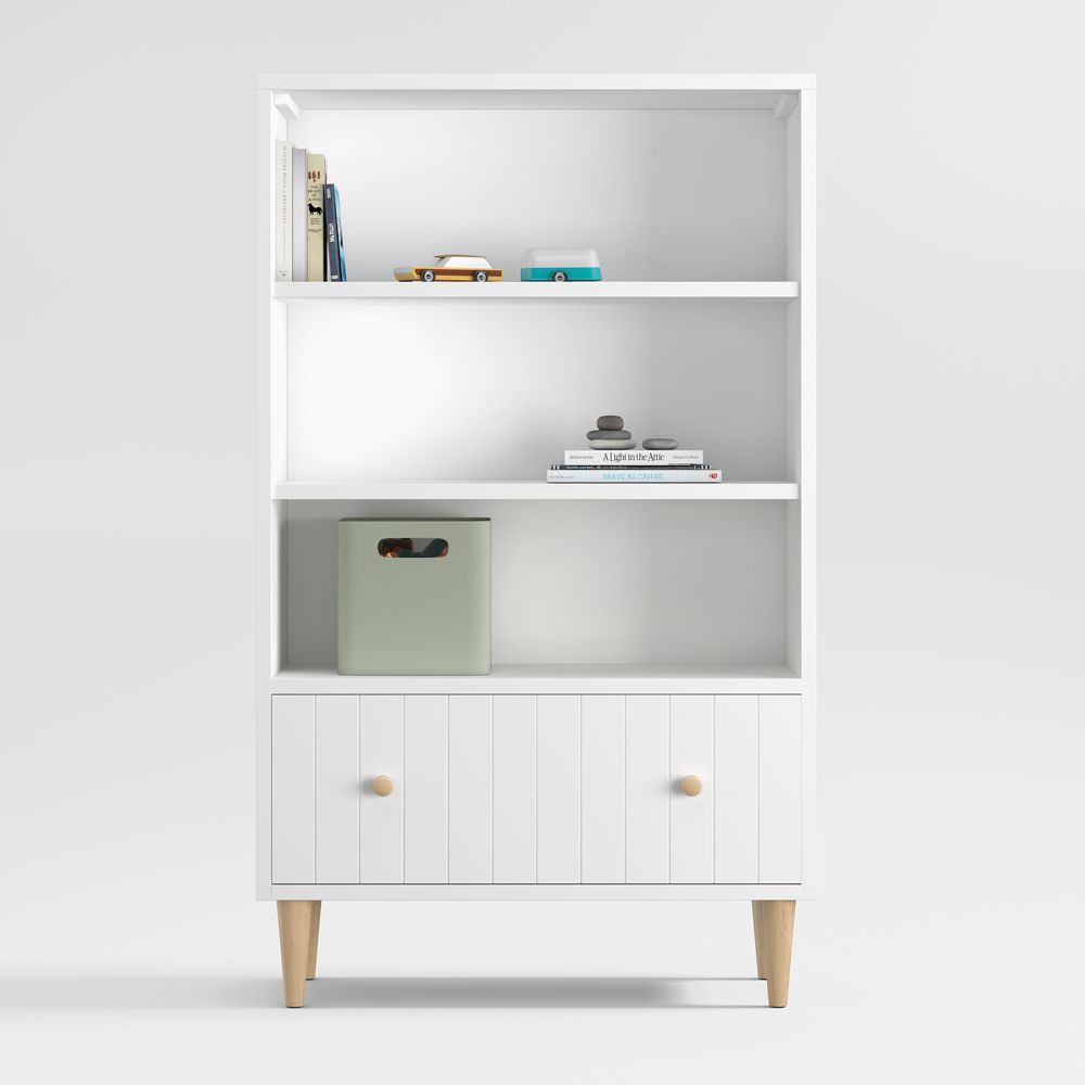 Finn 36" White Wood 3-Shelf Tall Kids Bookcase with Drawer