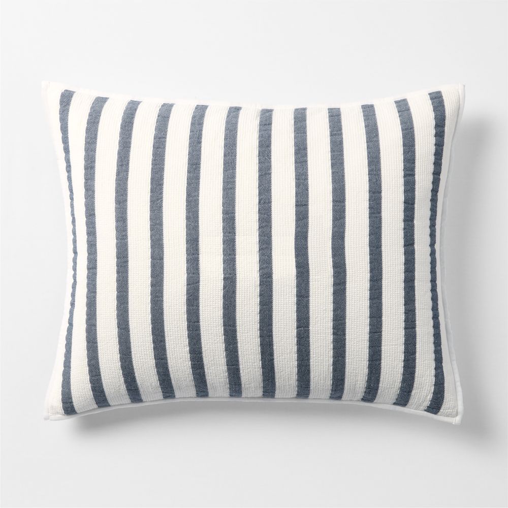 Navy Blue Stripe Waffle Weave Organic Cotton Kids Pillow Sham